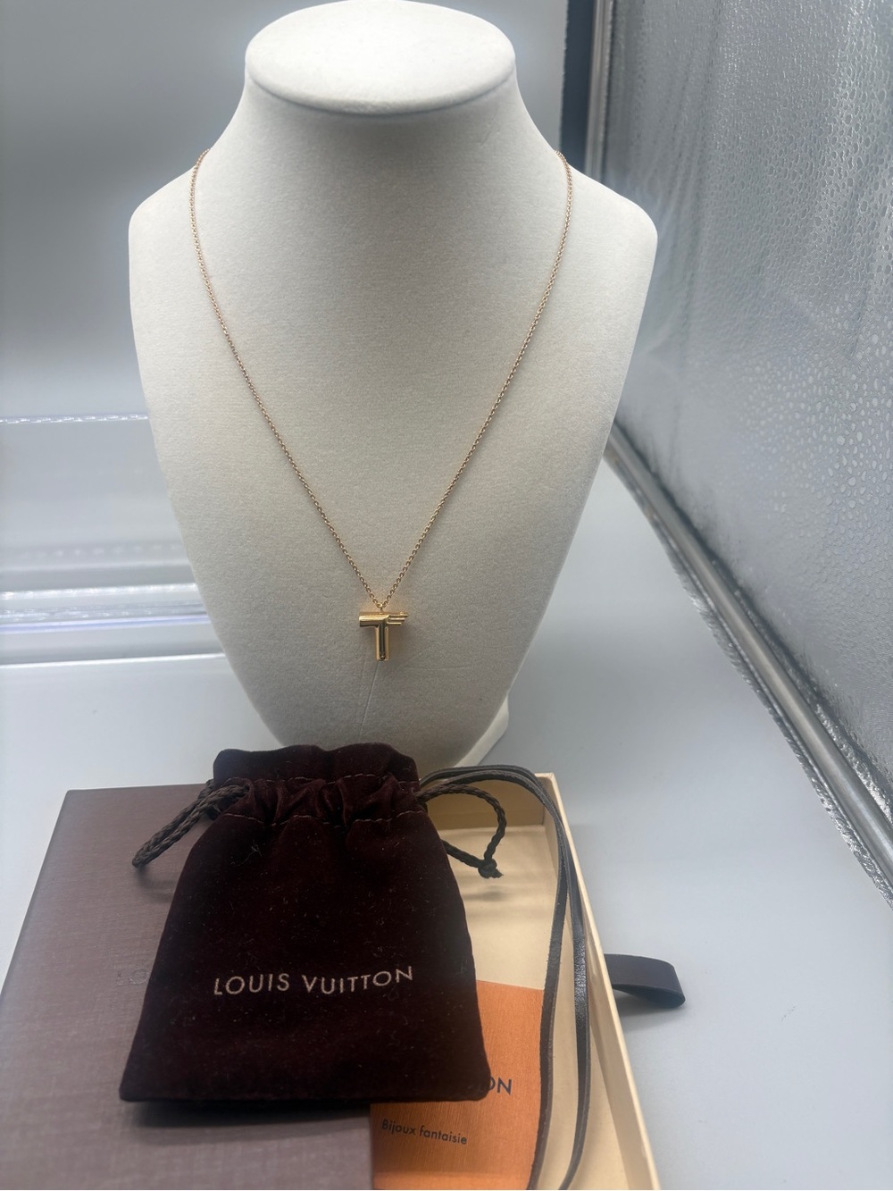 Louis Vuitton Gold T Initial Pendant Necklace